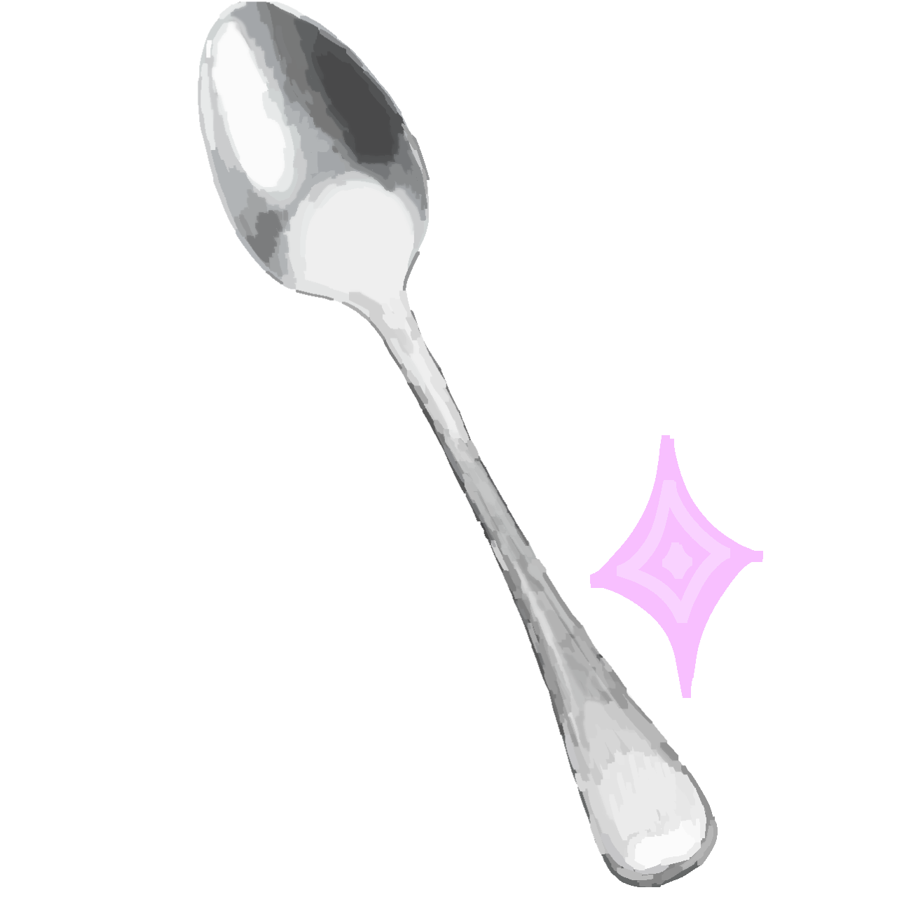 a shiny silver spoon with a magenta sparkle.